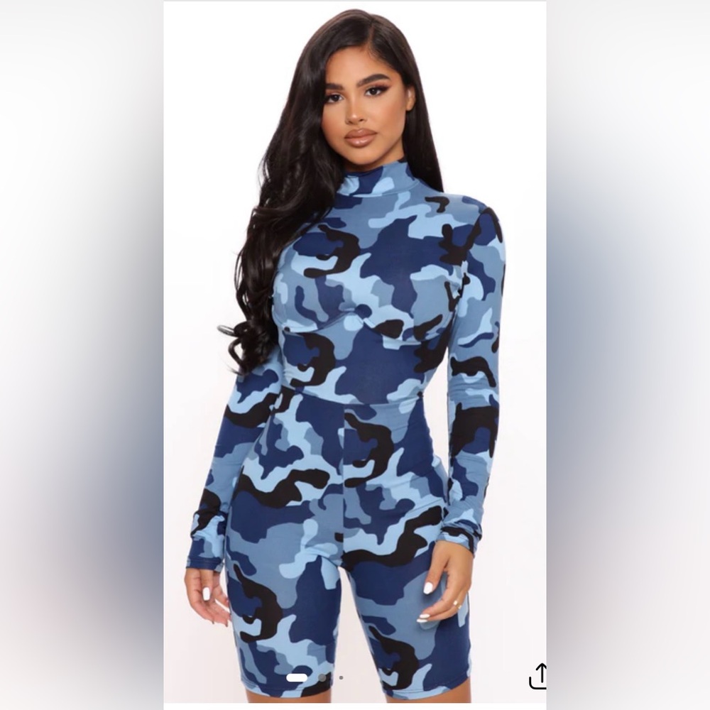 Fashion Nova Blue Camo Jumpsuit
